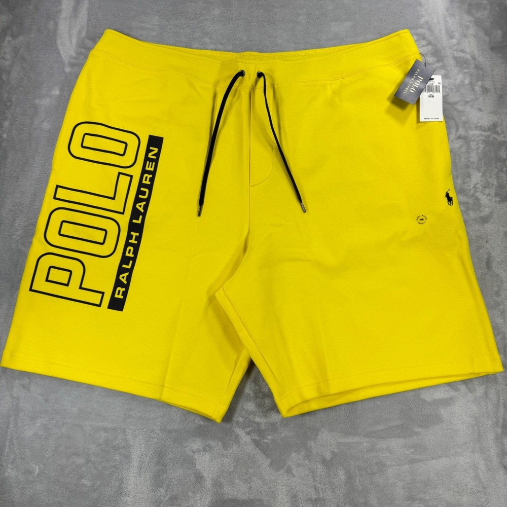 POLO RALPH LAUREN Double Knit Shorts Mens 5XB‎ Yellow 10" Inseam Spell Out NWT